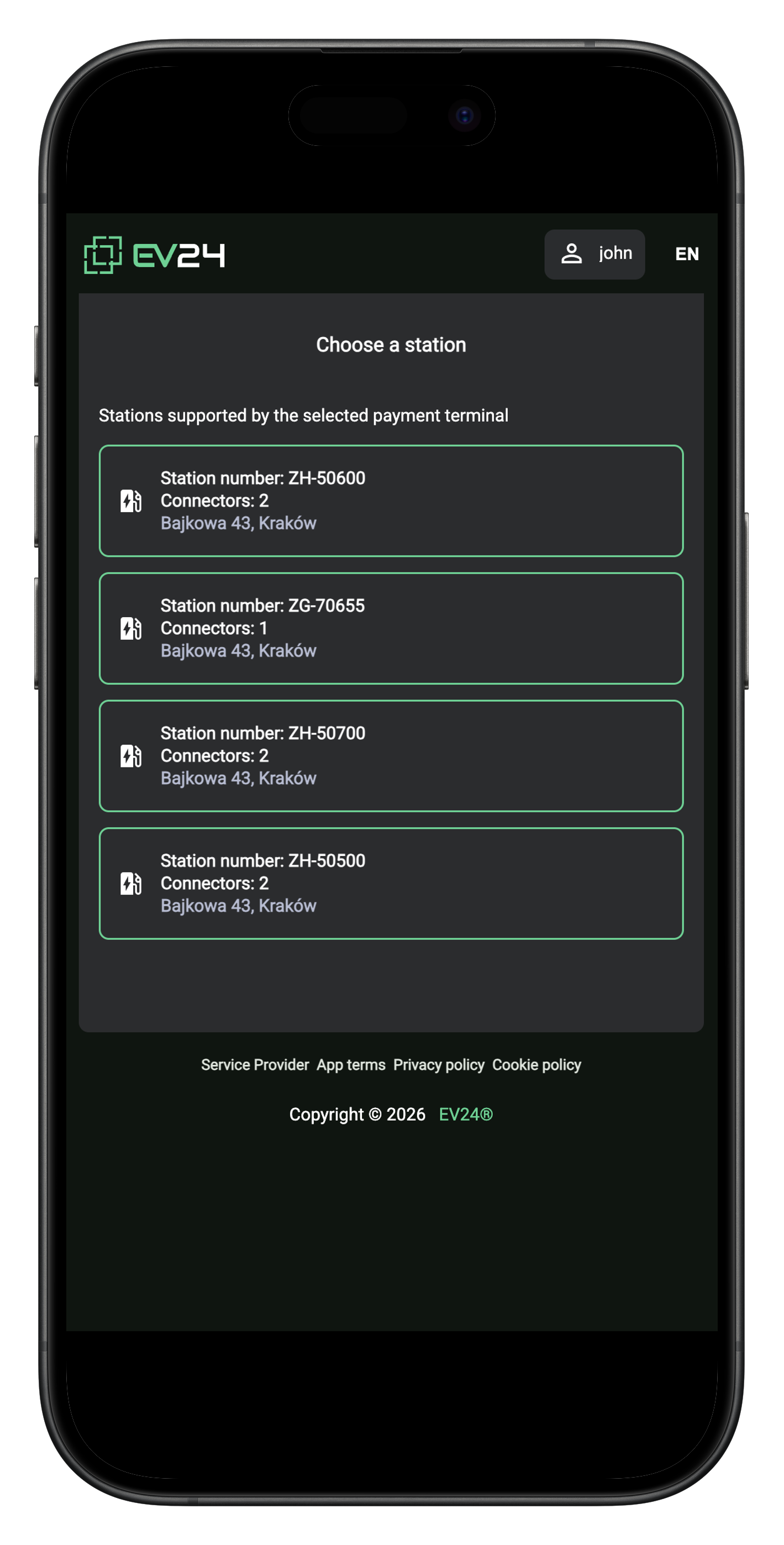 Kiosk płatniczy obsługujący wiele stacji ładowania